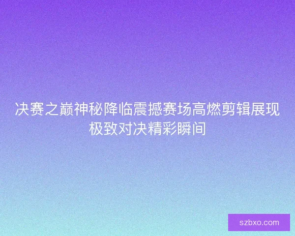 决赛之巅神秘降临震撼赛场高燃剪辑展现极致对决精彩瞬间